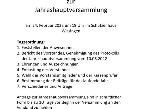 Einladung zur Jahreshauptversammlung am 24. Februar 2023